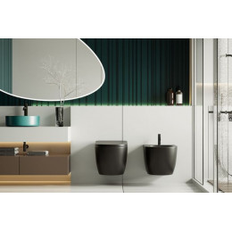 Комплект ABBER унитаз AC1100MB черный матовый с инсталляцией AC0105 и кнопкой AC0121MB, биде AC1150MB с инсталляцией AC0101P