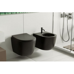 Комплект ABBER унитаз AC1100MB черный матовый с инсталляцией AC0105 и кнопкой AC0121MB, биде AC1150MB с инсталляцией AC0101P