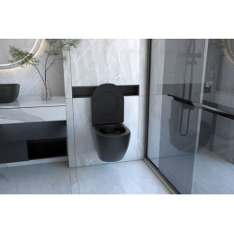 Комплект подвесной унитаз ABBER Bequem AC1100MB черный матовый с инсталляцией AC0105 и кнопкой AC0121MB черная матовая