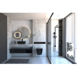 Комплект подвесной унитаз ABBER Bequem AC1100MB черный матовый с инсталляцией AC0105 и кнопкой AC0121MB черная матовая