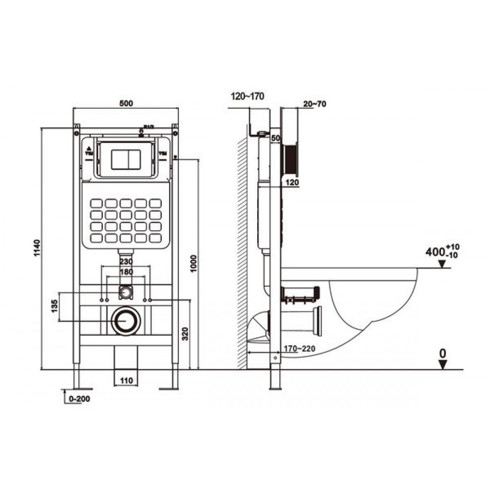 Комплект подвесной унитаз ABBER Rechteck AC1201 белый с инсталляцией AC0105 и кнопкой AC0121 хром