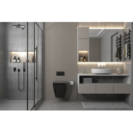 Комплект подвесной унитаз ABBER Rechteck AC1201MB черный матовый с инсталляцией AC0105 и кнопкой AC0121MB черный матовый