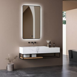 Зеркало ABBER See AG6114SWHB с подсветкой, бесконтактный выключатель, диммер, часы, подогрев, черный