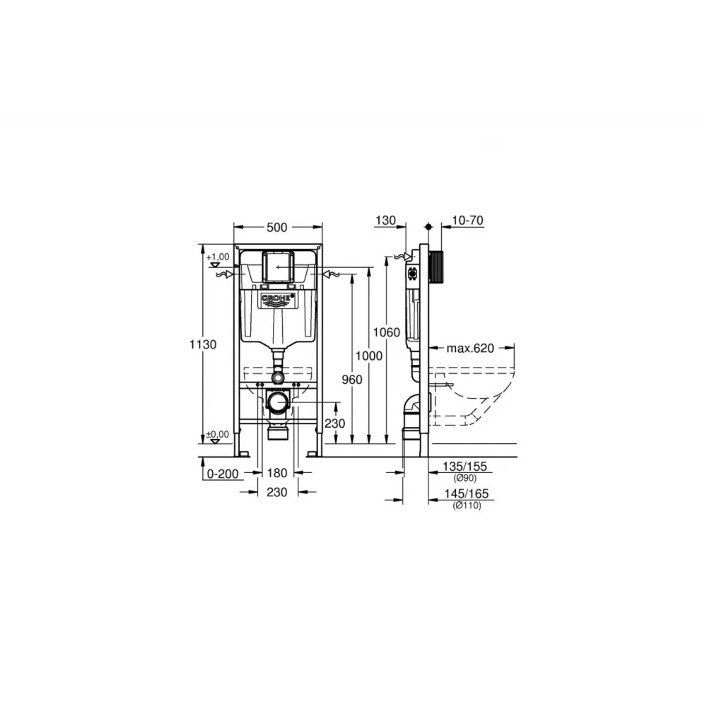Комплект инсталляции для унитаза GROHE Rapid SL 3 в 1 с панелью смыва Skate Cosmopolitan, альпин-белый (38772SH0)
