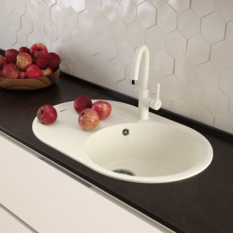 Кухонная мойка Lemark LACHA 760 врезная овальная с крылом из кварцгранита цвет: Серый шёлк (9910059)