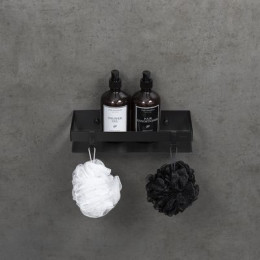 Полка для душа прямая Lemark SHELF LINE 300 мм из нерж. стали с крючками, черный (9772050)