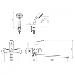 Смеситель для ванны FASHUN с душевым гарнитуром (A2216N)