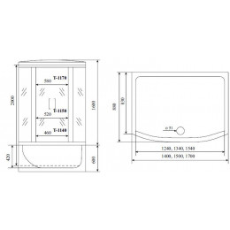Душевая кабина Timo Comfort Fabric Glass 140*88*220  (T-8840F)