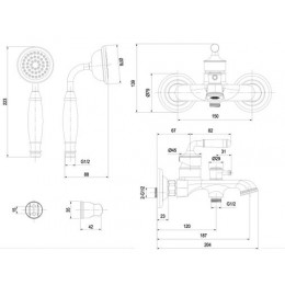 Смеситель ESKO "Prague" для ванны, с аксессуарами (PG54new)