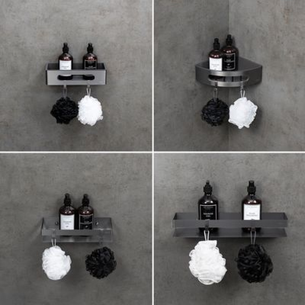 Полка для душа прямая Lemark SHELF LINE из нерж. стали с крючками, графит/вставка-пластик графит (9776045)