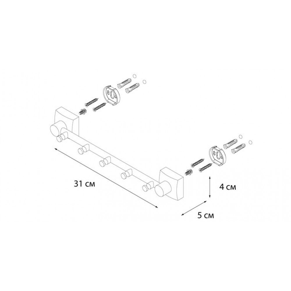 Планка FIXSEN Kvadro 5 крючков (FX-61305-5)