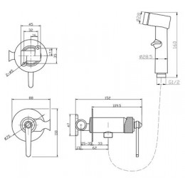 Смеситель ESKO "Bangkok Gun metal" скрытого монтажа с гигиеническим душем (SMHBGGM)
