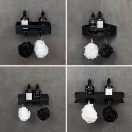 Полка для душа угловая Lemark SHELF LINE из нерж. стали с крючками, черный/ вставка-пластик черный (9772047)