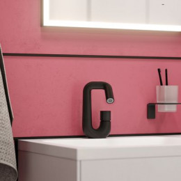 Смеситель для умывальника IDDIS Twist с управлением Push Control, черный матовый (TWIBLBTi01)