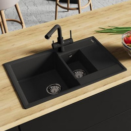 Кухонная мойка Lemark RAMZA 760 врезная прямоугольная с доп.чашей и крылом из кварцгранита цвет: Шампань  (9910042)