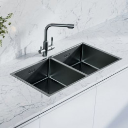 Кухонная мойка Lemark PRORAN 900 прямоугольная с двумя чашами из нержавеющей стали цвет: графит (9936139)