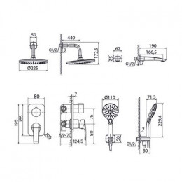 Душевая система IDDIS скрытого монтажа с тропическим душем, ручным душем и изливом, черный матовый, Ray, (RAYBL03i68)