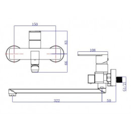 Смеситель ESKO "Ekaterinburg" для ванны, излив 350 мм, c аксессуарами (EK31)