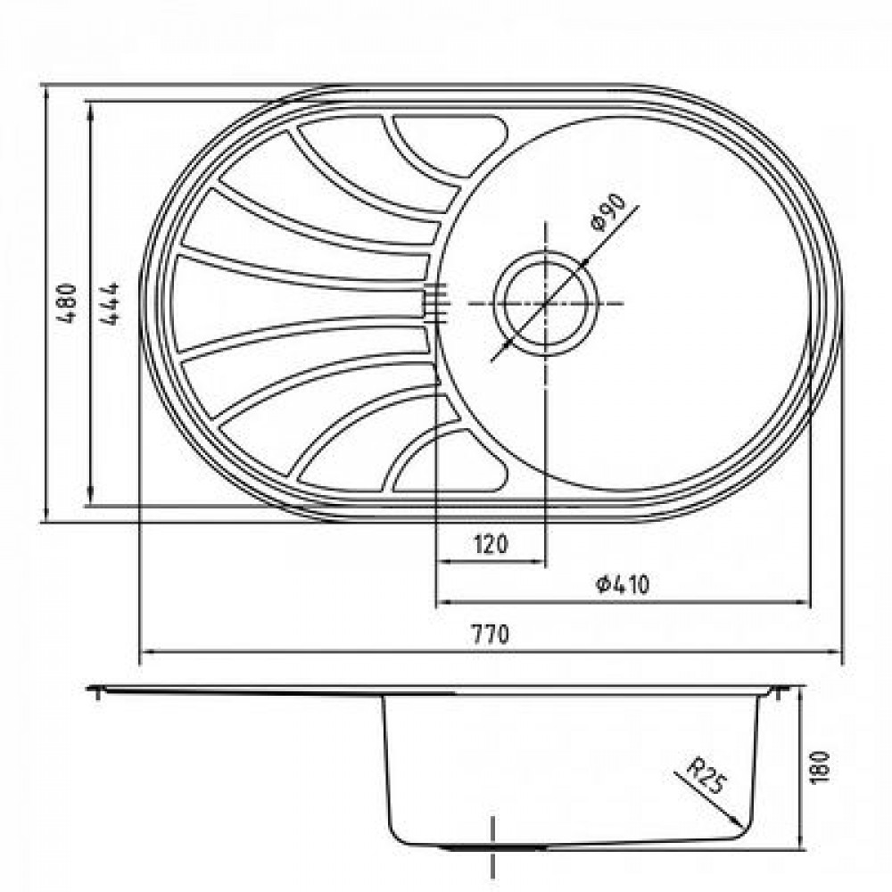 Мойка врезного монтажа с сифоном IDDIS Suno S, нерж. сталь, шелк, 770*480 (SUN77SDi77S)