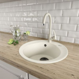 Кухонная мойка Lemark SULA 500 врезная круглая из кварцгранита круглая цвет: Бежевый (9910002)