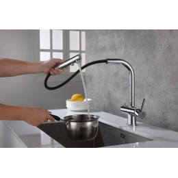 Смеситель для кухни с подключением фильтра и выдвижной лейкой Timo Saona (2356/00FL) хром