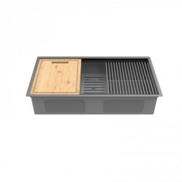 Кухонная мойка Lemark TABAGA 820 прямоугольная из нержавеющей стали с аксессуарами в комплекте: ролл-мат, коландер, разделочная доска цвет: графит (9936135)