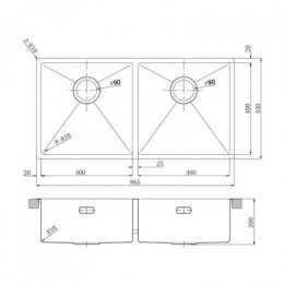 Кухонная мойка Lemark PRORAN 900 прямоугольная с двумя чашами из нержавеющей стали цвет: светлое золото (9938138)