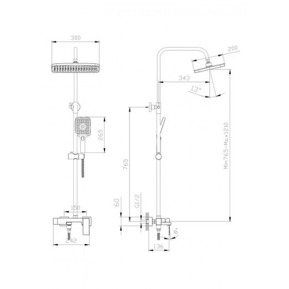 Душевая система с изливом RUSH Thira (TR3635-50White)