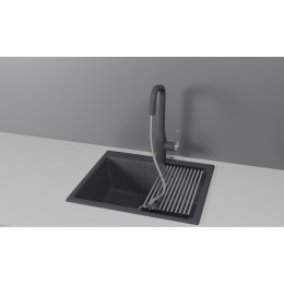 Смеситель для кухни GRANULA с выдвижным изливом и подключением к фильтру (8171, ГРАФИТ)