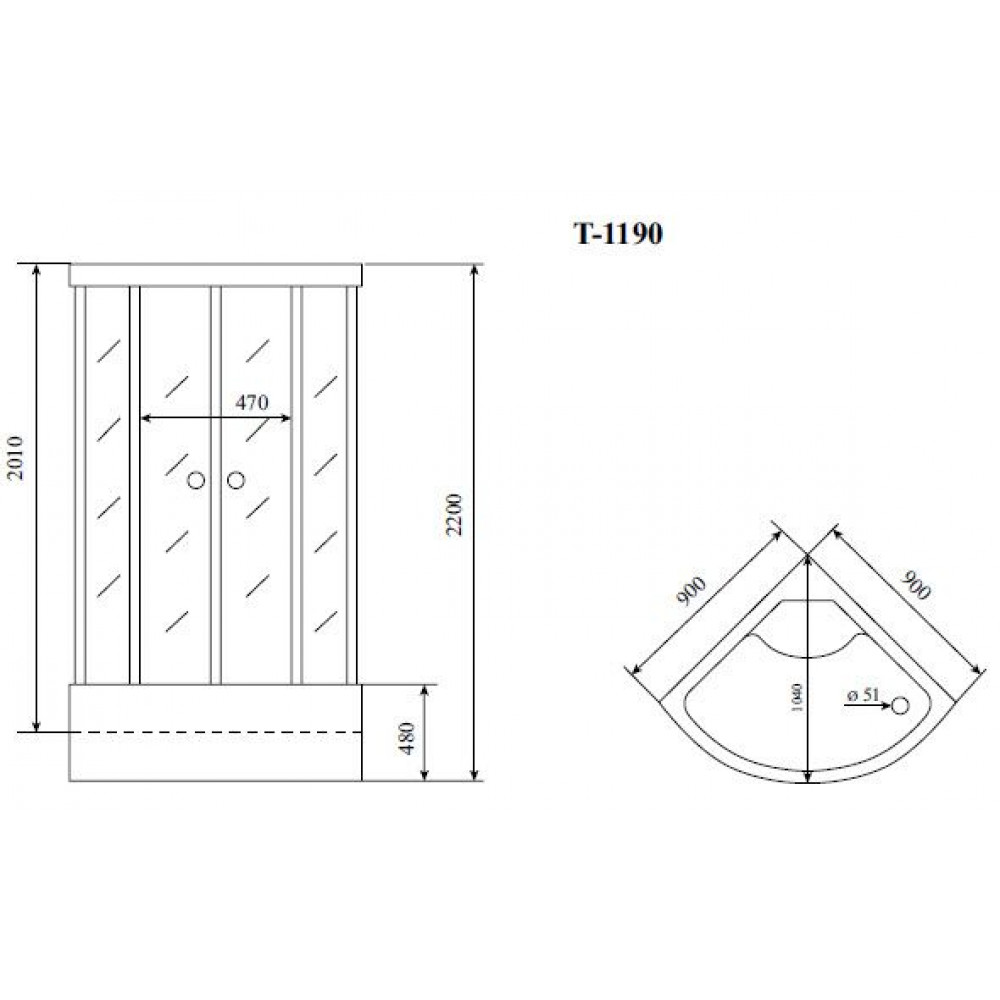 Душевая кабина Timo Standart Black 90*90*220  (T-6690B)