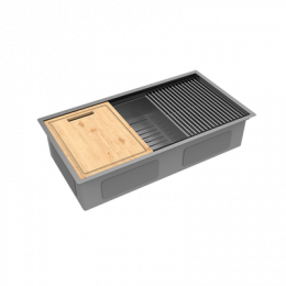 Кухонная мойка Lemark TABAGA 820 прямоугольная из нержавеющей стали с аксессуарами в комплекте: ролл-мат, коландер, разделочная доска цвет: графит (9936135)