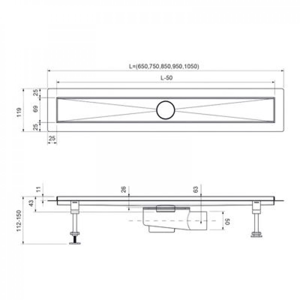 Душевой лоток TIMO Drain System 1000 с двусторонней панелью "plate" под плитку, Хром (DS230210/00)