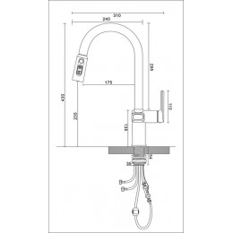 Смеситель для кухни вытяжной с дисплеем ESKO Gun Metal (K15GMLED)