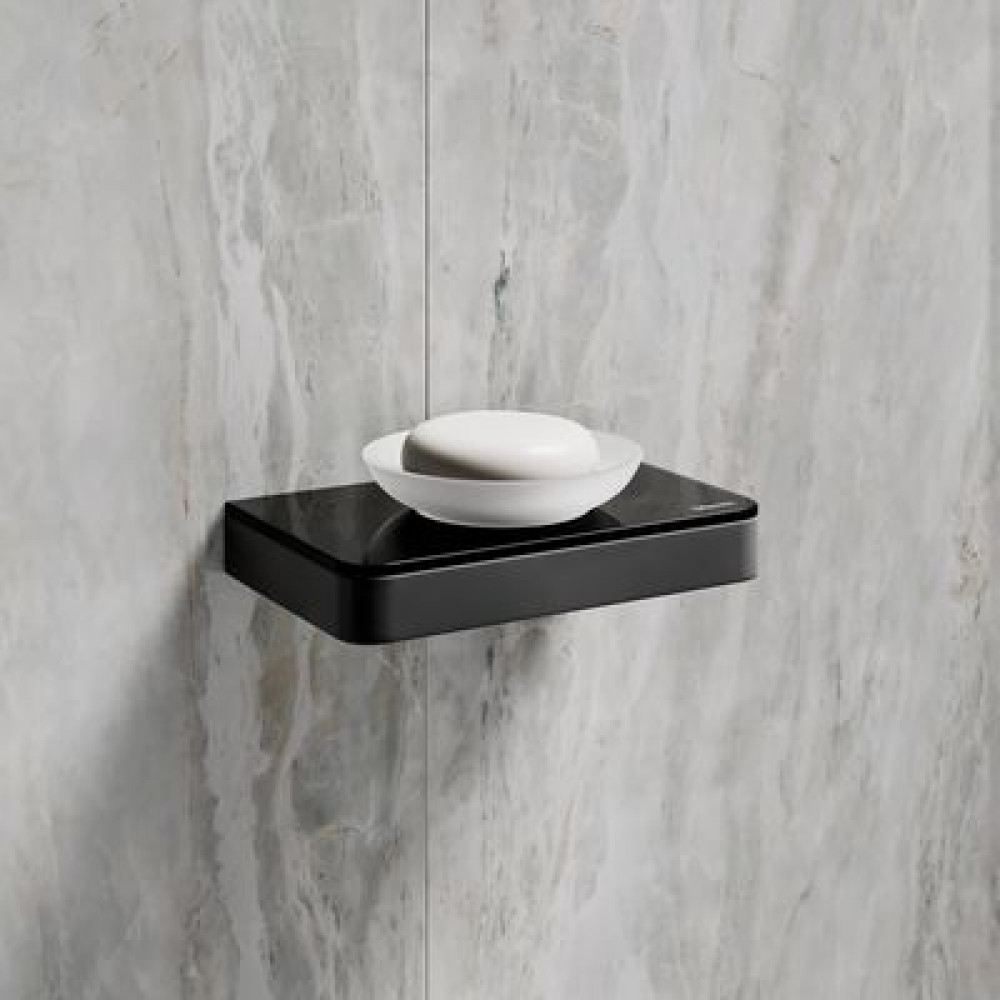 Мыльница Lemark GLASS LINE с держателем, чёрный матовый/черное стекло (9742039)