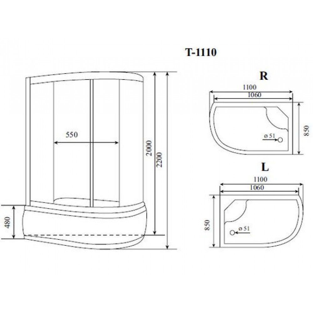 Душевая кабина Timo Standart 110*85*220  (T-1110R)