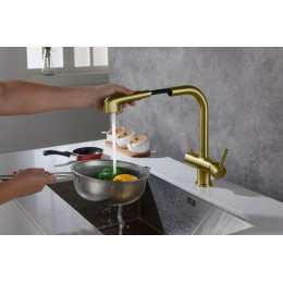 Смеситель для кухни с подключением фильтра и выдвижной лейкой Timo Saona золото матовое (2346/17FL)