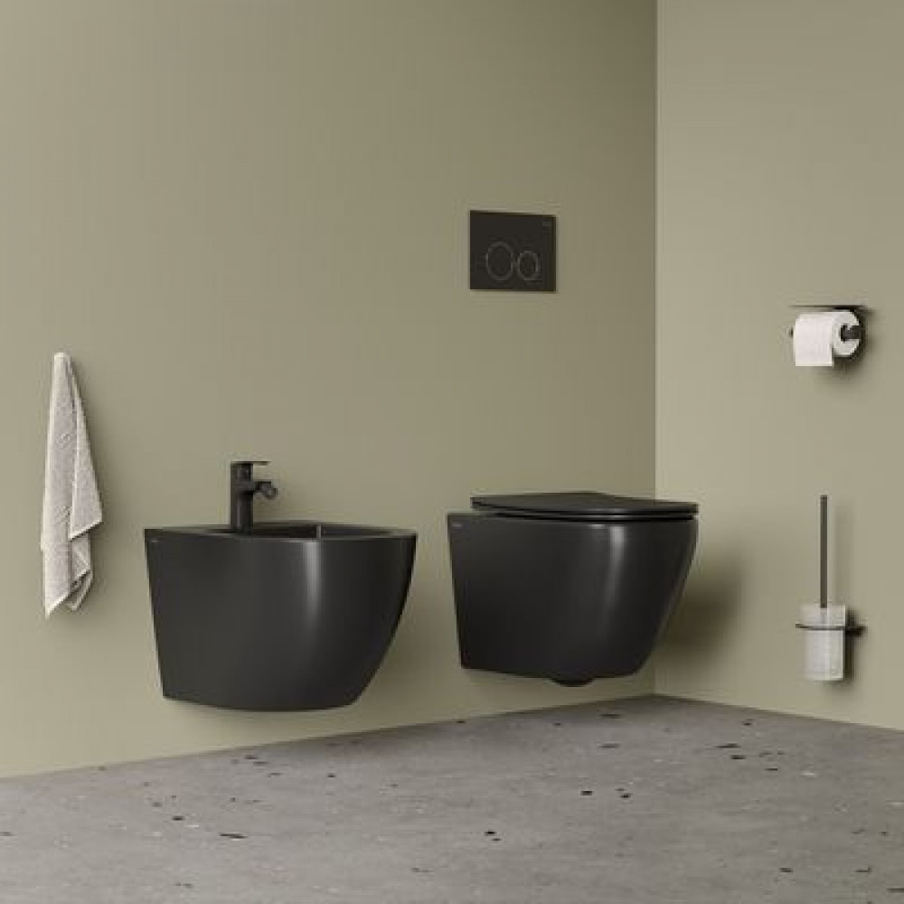 Комплект 2в1: подвесной унитаз и биде, чёрный матовый, Blanco, IDDIS, (BLAR3BMi73)