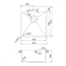 Кухонная мойка Lemark JANGA 440 прямоугольная из нержавеющей стали цвет: чёрный матовый (9932104)