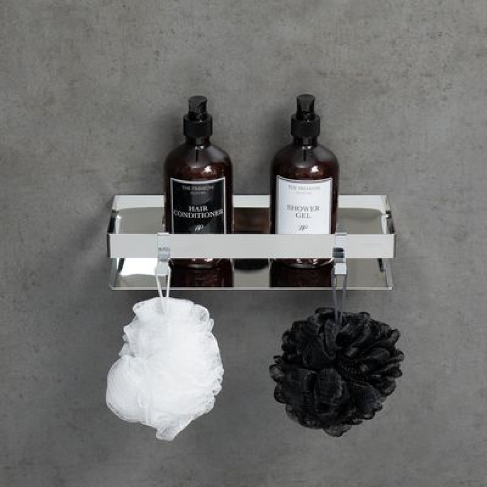Полка для душа прямая Lemark SHELF LINE 300 мм из нерж. стали с крючками, хром (9771049)