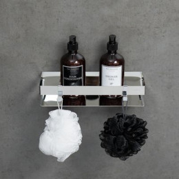 Полка для душа прямая Lemark SHELF LINE 300 мм из нерж. стали с крючками, хром (9771049)