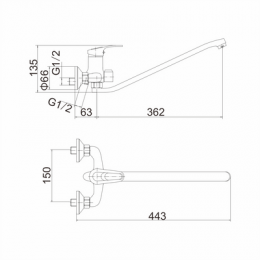 Смеситель для ванны и душа FASHUN хром (A2237)