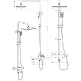 Смеситель для ванны и душа термостатический с регулируемой высотой штанги и лейкой верхнего душа «Тропический дождь», Lemark Ursus (LM7272BL)