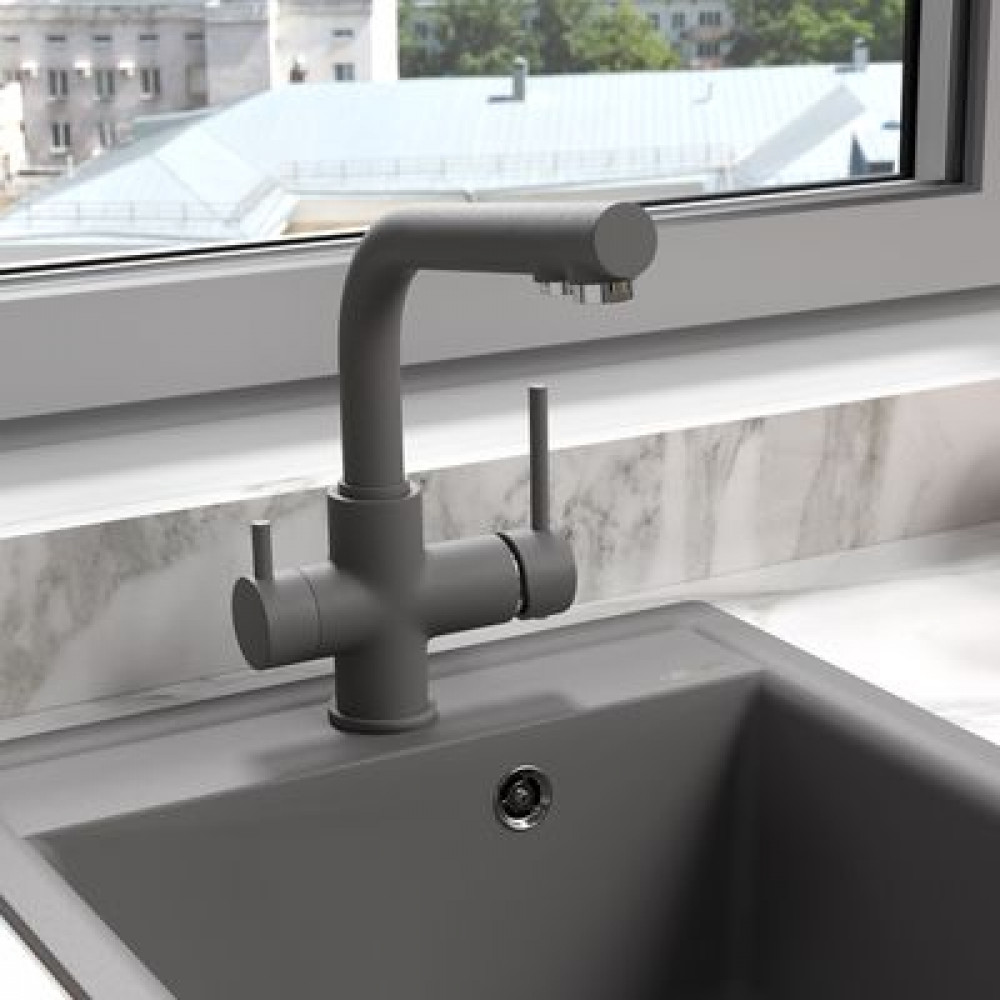 Смеситель для кухни Lemark COMFORT с подключением к фильтру питьевой воды, цвет: серый шёлк (LM3061PGS)
