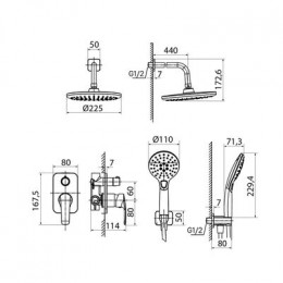 Душевая система скрытого монтажа с тропическим душем и ручным душем, Ray, IDDIS, (RAYSB02i67)