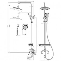 Смеситель для ванны и душа с регулируемой высотой штанги и верхней душевой лейкой "Тропический дождь", Lemark Ortus (LM11362C)