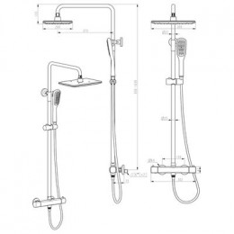 Смеситель для душа термостатический с регулируемой высотой штанги и лейкой верхнего душа «Тропический дождь», Lemark Ursus (LM7270BL)