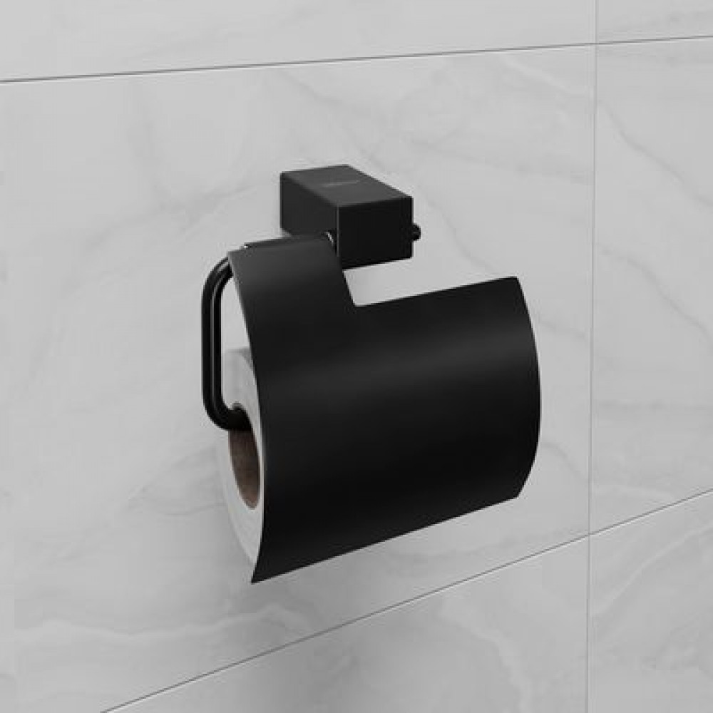 Держатель для туалетной бумаги Lemark SMOOTH LINE с крышкой, чёрный матовый (9722011)