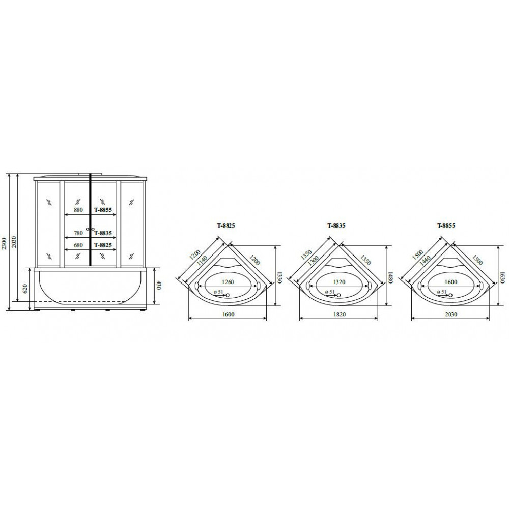Душевая кабина Timo Comfort Fabric Glass 150*150*220  (T-8855F)