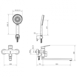 Смеситель FASHUN ванно-душевой с душевым гарнитуром (A2288)