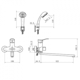 Смеситель для ванны FASHUN с душевым гарнитуром (A2228)
